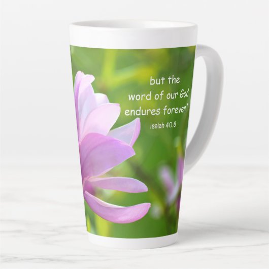 Tasse de latte Isaïe 40:8 (Angle droit)
