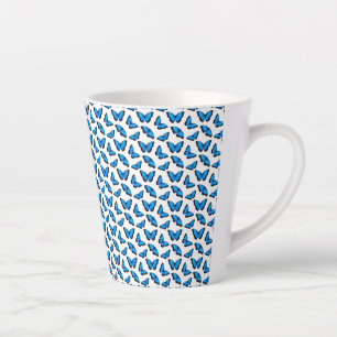 Tasse de Latte Papillons Bleus Iridescents Noire