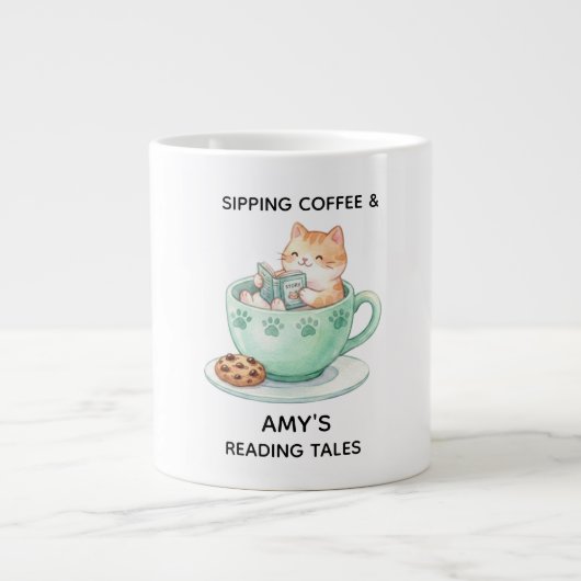 Tasse de lecture personnalisée avec nom de chat co (Devant)