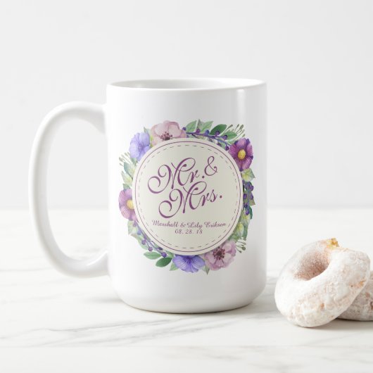 Tasse de M. et de Mme Elegant Floral Wedding (Avec donut)