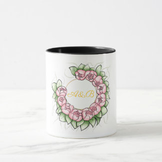 Tasse de mariage noir sophistiqué avec monogramme 
