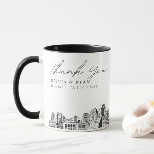 Tasse de mariage personnalisée simple esquisse de  (Avec donut)