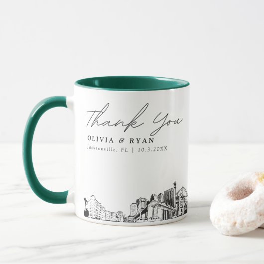 Tasse de mariage personnalisée simple esquisse de  (Avec donut)