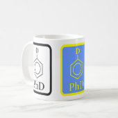 Tasse de molécule de PhD de bleu et d'or (Devant gauche)