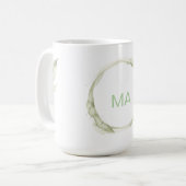 Tasse de monogramme à aquarelle vert sauge nom per (Devant gauche)