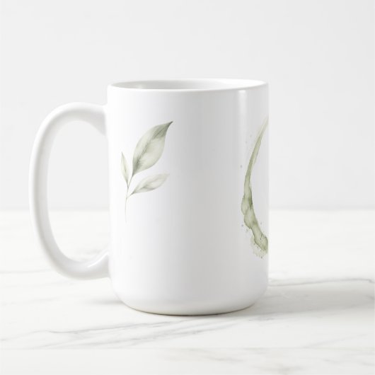 Tasse de monogramme à aquarelle vert sauge nom per (Gauche)