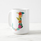 Tasse de monogramme de J, initiale florale de J, (Devant gauche)