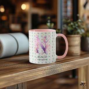 Tasse de monogramme floral bohème chic élégant - N
