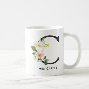 Tasse de monogramme, monogramme floral C, cadeau