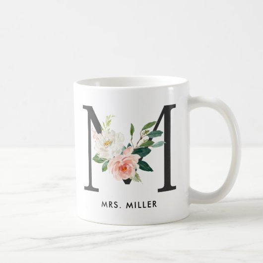 Tasse de monogramme, monogramme floral M, cadeau (Droite)
