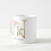 Tasse de monogramme, monogramme floral N, cadeau (Devant gauche)
