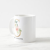 Tasse de monogramme, monogramme floral S, cadeau (Devant gauche)