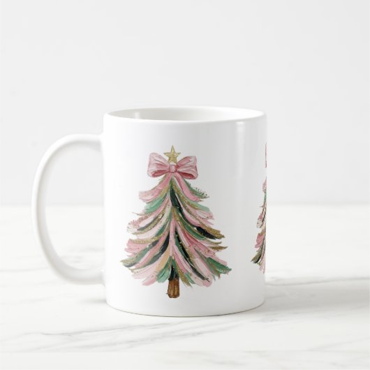 Tasse de Noël à coups de pinceau rose et vert (Gauche)