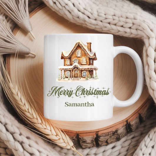 Tasse de Noël à nom personnalisé avec écriture sca