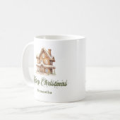 Tasse de Noël à nom personnalisé avec écriture sca (Devant gauche)