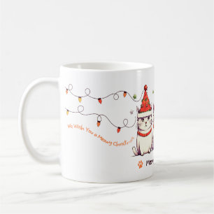 Tasse de Noël avec des lumières et un chat drôle