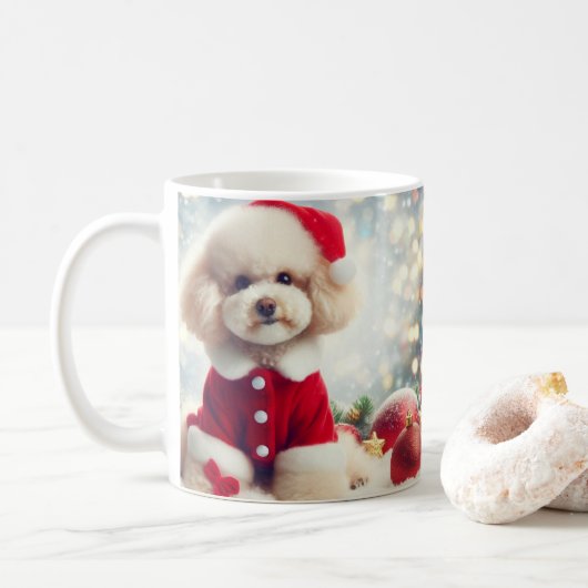 Tasse de Noël Caniche – Chien Mignon avec Chapeau  (Avec donut)