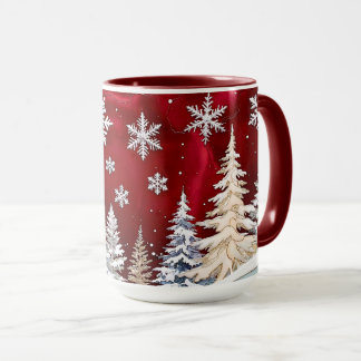Tasse de Noël de la forêt hivernale flocon de neig