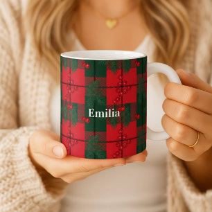 Tasse de Noël personnalisée à carreaux avec baie d