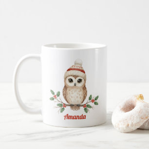 Tasse de Noël personnalisée avec un hibou fantaisi