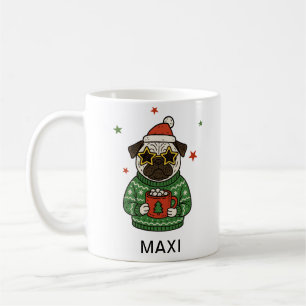 Tasse de Noël personnalisée pour chien Carlin