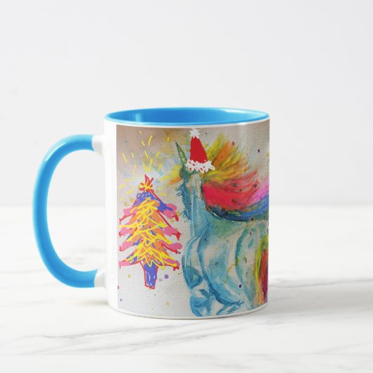 Tasse de Noël Santa Licorne Bleue (Gauche)