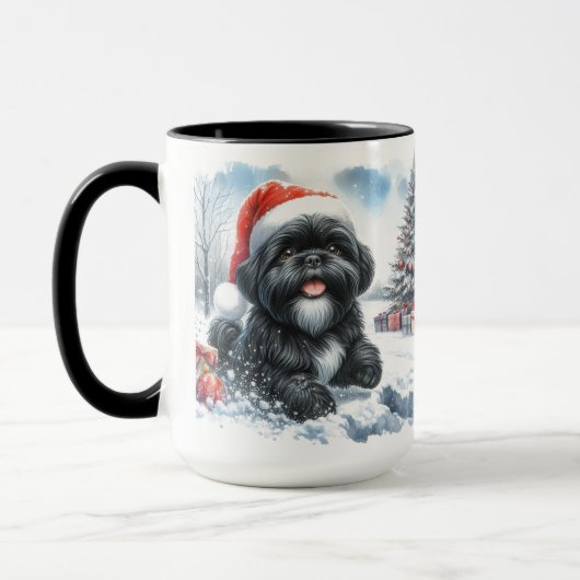 Tasse de Noël Shih Tzu Noir Galopant Dans La Neige (Gauche)