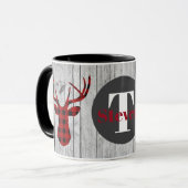 Tasse de pays de monogramme de plaid de cerfs (Devant gauche)