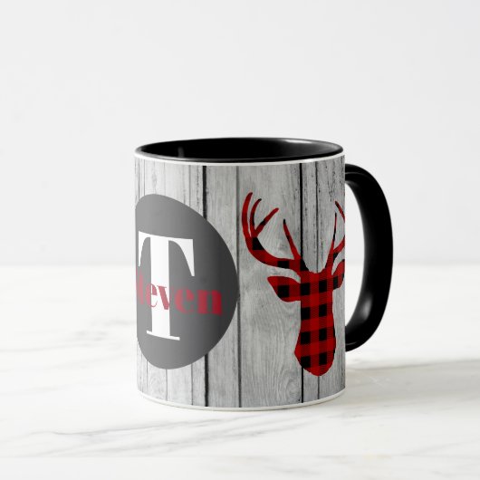 Tasse de pays de monogramme de plaid de cerfs (Devant droit)