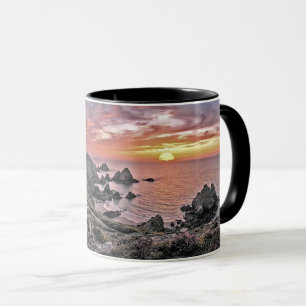 Tasse de paysage marin de coucher de soleil sur un