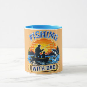 Tasse de pêche avec papa au coucher du soleil