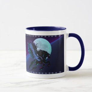 Tasse de Pegasus noir et de lune bleue