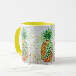 Tasse de peinture aquarelle d'ananas