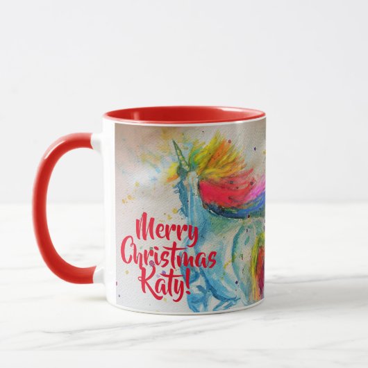 Tasse de peinture de Noël licorne arc-en-ciel joye (Gauche)