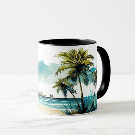 Tasse de plage tropicale à l'aquarelle  (Devant droit)