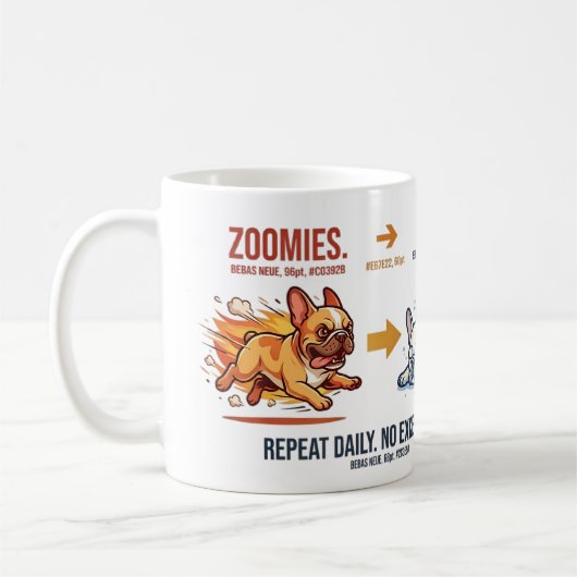 Tasse de routine quotidienne Zoomies à Coma drôle  (Gauche)