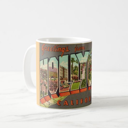 Tasse de salutation rétro Hollywood CA (Devant gauche)