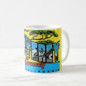 Tasse de salutation rétro Monterey County CA (Devant droit)