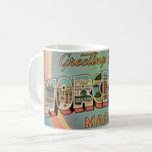 Tasse de salutation rétro Worcester MA (Devant gauche)
