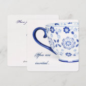 tasse de thé bleu victorien - invitation de fête d (Devant / Derrière)
