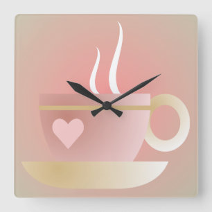 Tasse de thé et horloge murale roses de coeur