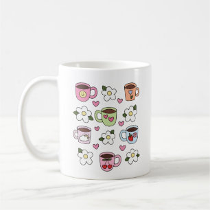 Tasse de thé Kawaii et fleurs