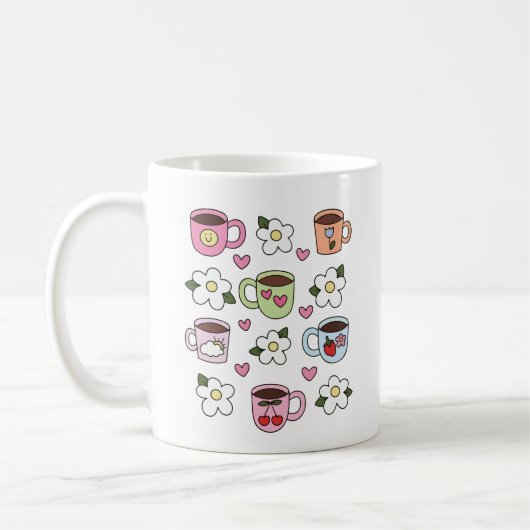 Tasse de thé Kawaii et fleurs (Gauche)
