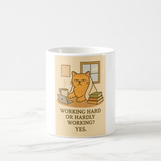 Tasse de travail avec chat drôle (Centre)