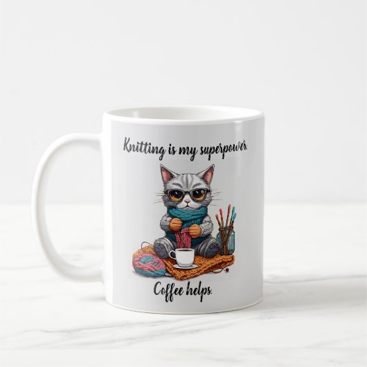 Tasse de tricot drôle Superpuissance Chat (Gauche)
