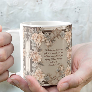 Tasse de verset biblique à cadre floral pêche et m