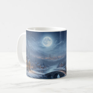 Tasse de village enneigé avec sapin de Noël et ren