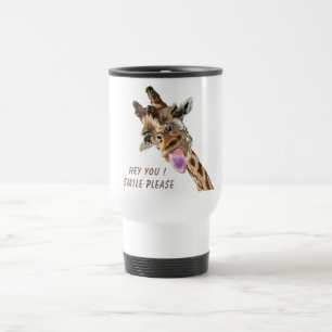 Tasse de voyage avec texte accrocheur et girafe dr