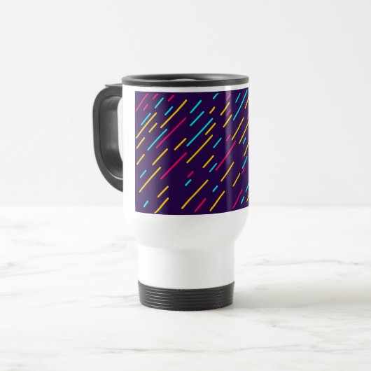 Tasse de voyage blanche au design pourpre. (Devant gauche)