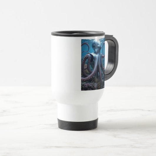 Tasse de voyage Cyber Octopus blanche recto verso (Devant droit)